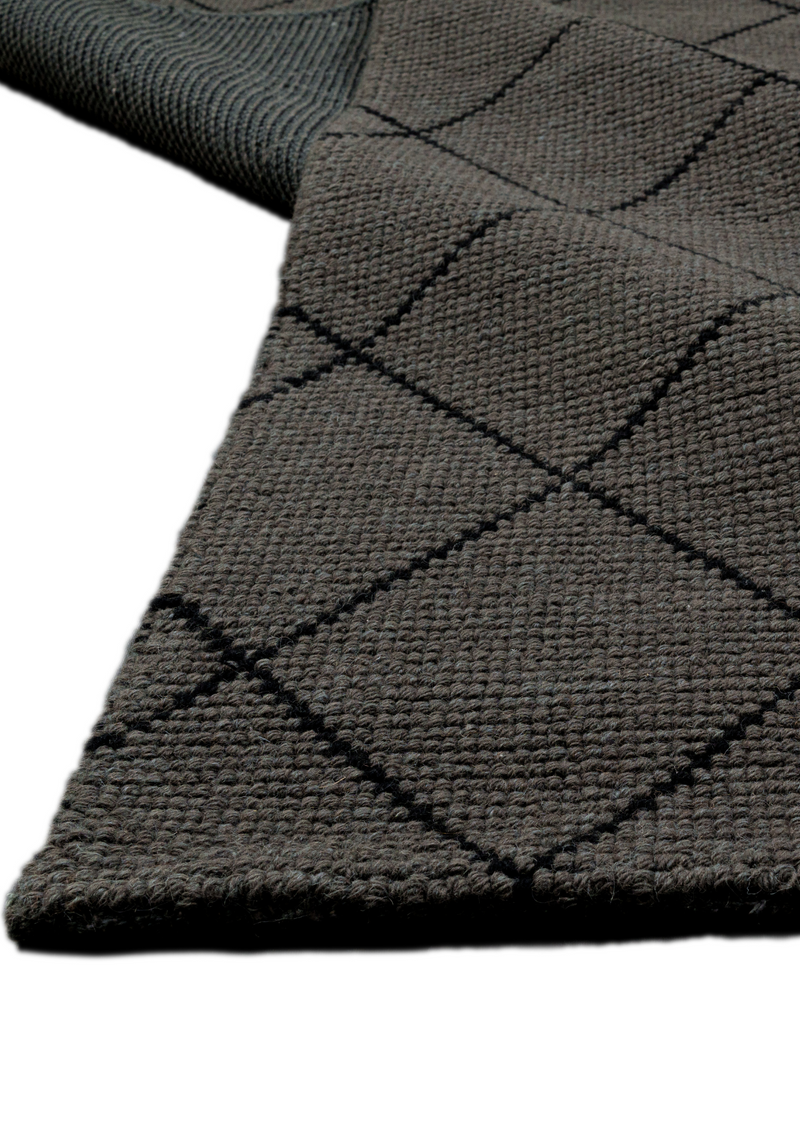 Woolen Handwoven Rug-CharcoalGrid