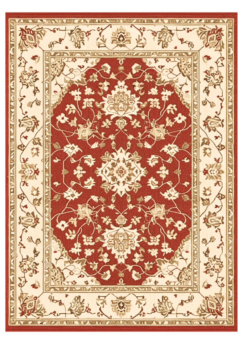 Handmade wool tufted red and ivory Manikya Diwali rug