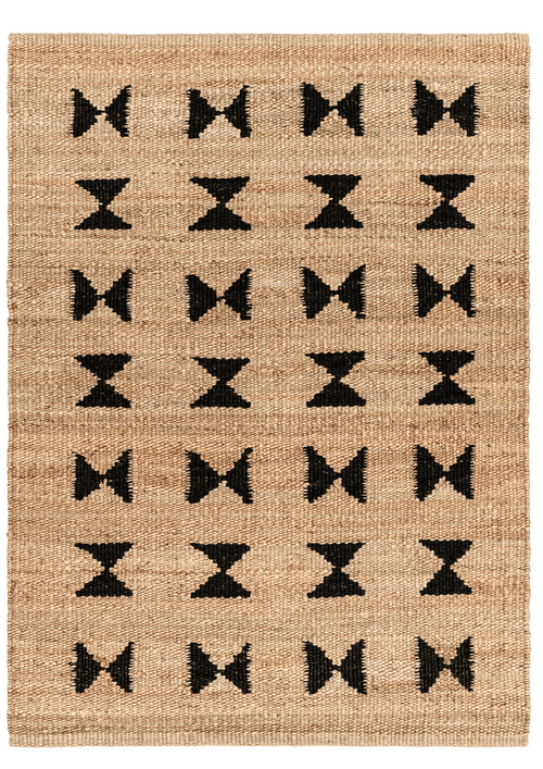 Durable natural fiber hemp rug with minimalist black design for eco-conscious home decor.

