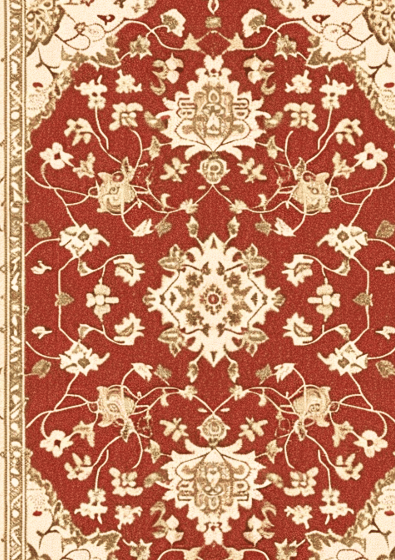 Traditional Indian handmade wool rug with ivory border