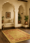 Woolen hand-tufted carpet in royal olive and maroon tones – Haveli Vilas rug