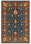 Handmade blue wool carpet with Persian-inspired maroon and gold border