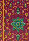Rajvilas handmade wool rug with regal maroon and golden floral patterns