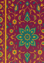 Rajvilas handmade wool rug with regal maroon and golden floral patterns