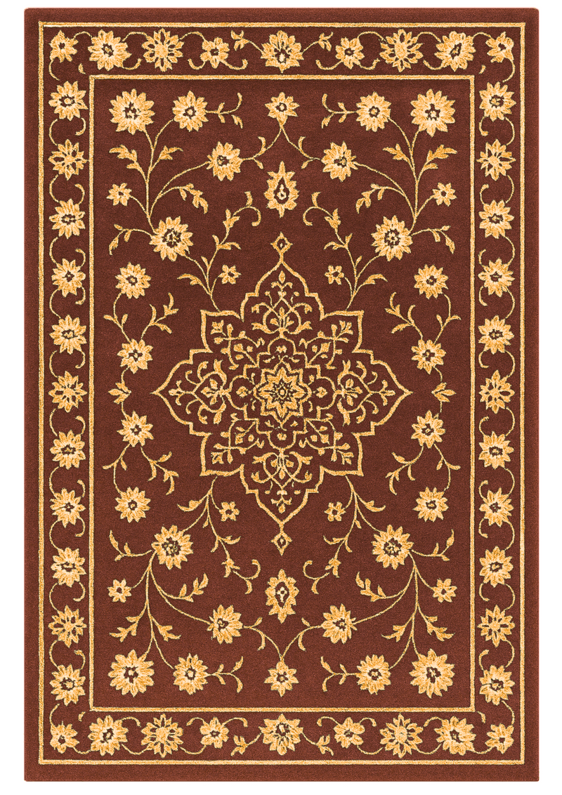 Kiranmala handmade wool tufted rug with golden floral garland design