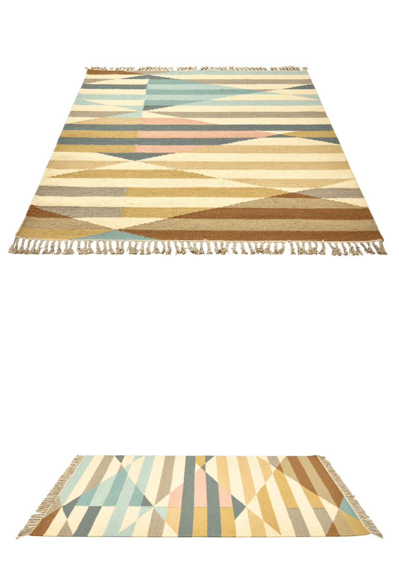 Woollen Hand Dhurry: Colour Diamond Stripe