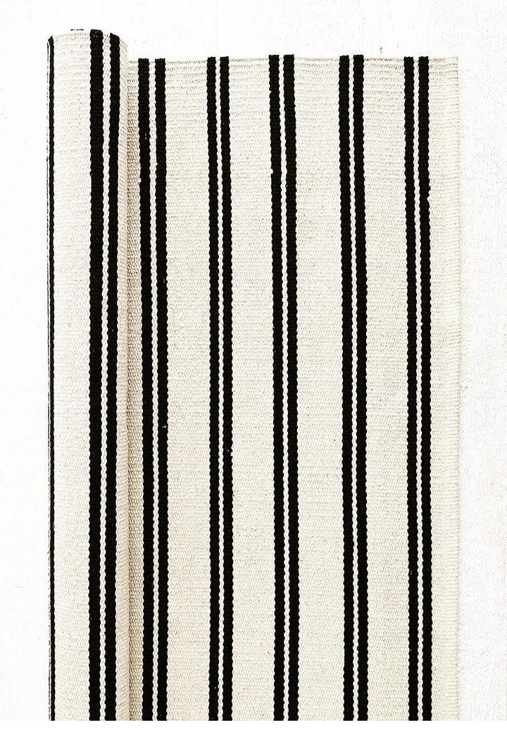 Cotton HandWoven Rug_White & Black Stripe
