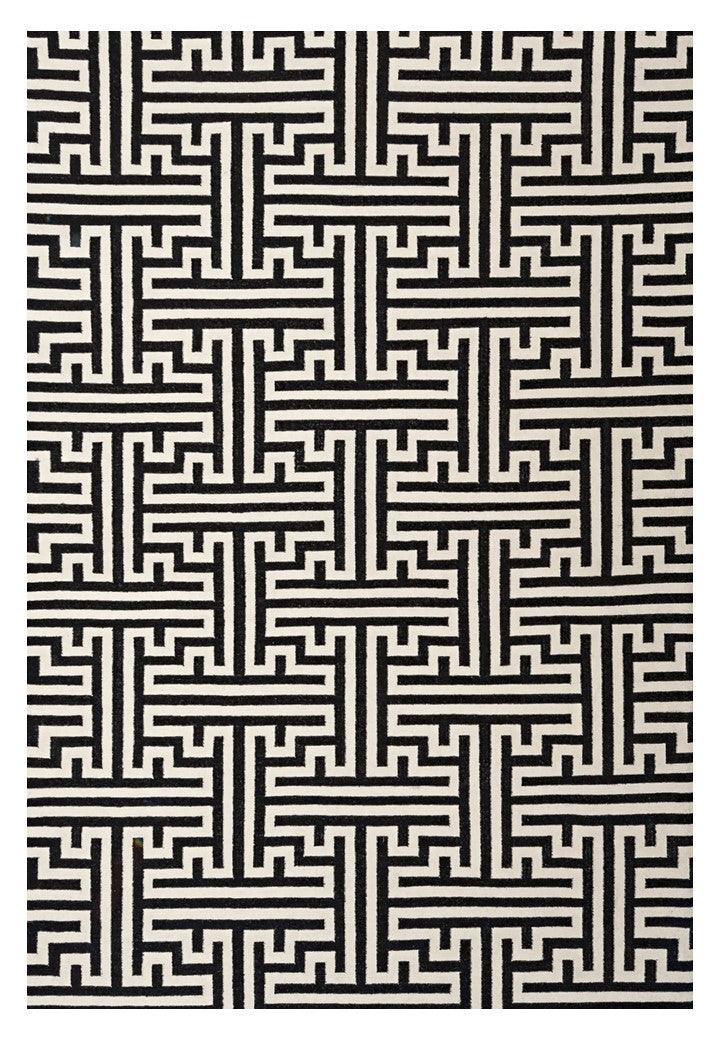 Wool HandTufted Carpet _ Maze Black & White